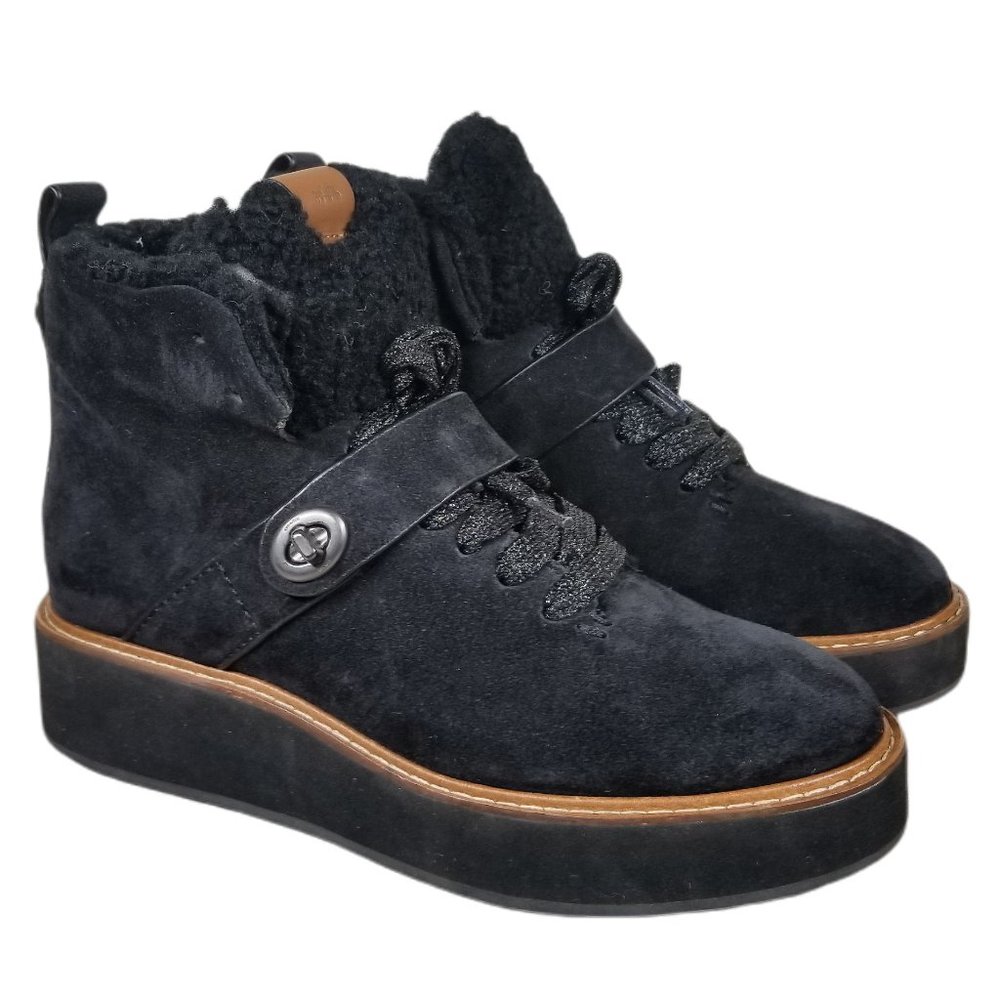 COACH Urban Hiker Boots, Black Suede, Womens Size 6 B / 36.5
